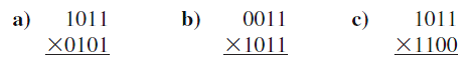 Perform the following binary multiplications using Booth's algorithm, assuming signed two's complement integers:  <div style=padding-top: 35px> 