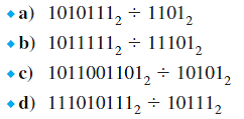 Find the quotients and remainders for the following division problems modulo 2.  <div style=padding-top: 35px> 
