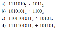 Find the quotients and remainders for the following division problems modulo 2.  <div style=padding-top: 35px> 
