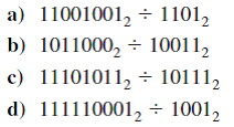Find the quotients and remainders for the following division problems modulo 2.  <div style=padding-top: 35px> 