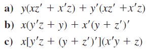 Simplify the following functional expressions using Boolean algebra and its identities. List the identity used at each step.  <div style=padding-top: 35px> 