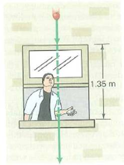 It takes 0.210 s for a dropped object to pass a window that is 1.35 m tall. From what height above the top of the window was the object released (See Fig.). FIGURE From where did it come See Exercise.