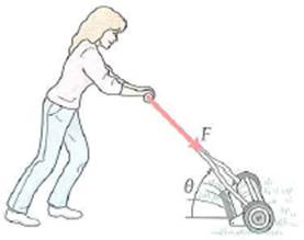 A girl pushes a 25-kg lawn mower as shown in Fig. If F = 30 N and = 37° (a) what is the acceleration of the mower, and (b) what is the normal force exerted on the mower by the lawn Ignore friction. FIGURE Mowing the lawn See Exercise.