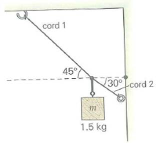 If the cord attached to the vertical wall in Fig. were horizontal (instead of at a 30° angle), what would the tensions in the cords be FIGURE A lot of tension See Exercises.