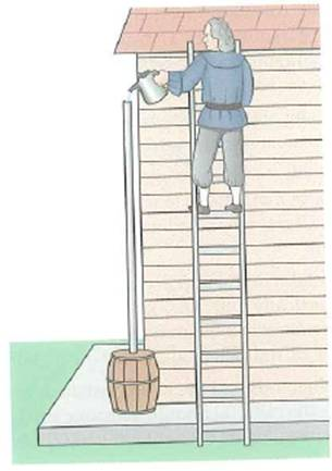 Here is a demonstration Pascal used to show the importance of a fluid's pressure on the fluid's depth (Fig.): An oak barrel with a lid of area 0.20 m 2 is filled with water. A long, thin tube of cross-sectional area 5.0 × 10 - 5 m 2 is inserted into a hole at the center of the lid, and water is poured into the tube. When the water reaches 12 m high, the barrel bursts. (a) What was the weight of the water in the tube (b) What was the pressure of the water on the lid of the barrel (c) What was the net force on the lid due to the water pressure FIGURE Pascal and the bursting barrel See Exercise.