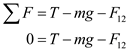 (a) Coulomb's law states that the electro static force between the two charges is directly proportional to the charge of each particle and inversely proportional to the square of the distance between the two charges. Here, is the Coulomb's constant, is the charge of the particle 1, is the charge of the particle 2, and is the distance between the two particles. Substitute for , for , for , and for . The tension T in the string is pointed in an upward direction and the gravitational force is pointed in a downward direction. The electrical Coulomb force exerted by the lower charge is in downward direction. Thus, the net force exerted on the system when it is in equilibrium. Here, is the mass of each particle and is the acceleration due to gravity. Rewrite the equation for . Substitute for , for , and for . Therefore, the tension in the string is . (b) Let be the new distance between the two charges and be the maximum tension in the string. Thus, the net force exerted on the system is, Rewrite the equation for . Substitute for , for , for , for , for , and for . Therefore, the smallest value of distance d possible before the string breaks is .