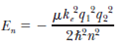 A general expression for the energy levels of oneelectron atoms and ions is Here µ is the reduced mass of the atom, given by µ = m 1 m 2 /( m 1 + m 2 ), where m 1 is the mass of the electron and m 2 is the mass of the nucleus; k e is the Coulomb constant; and q 1 and q 2 are the charges of the electron and the nucleus, respectively. The wavelength for the n = 3 to n = 2 transition of the hydrogen atom is 656.3 nm (visible red light). What are the wavelengths for this same transition in (a) positronium, which consists of an electron and a positron, and (b) singly ionized helium Note: A positron is a positively charged electron.
