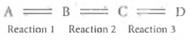 Proof of Additivity. A useful property of thermodynamic parameters such as G' or G°' is that they are additive for sequential reactions. Assume that K' AB , K ' BC , and K' CD are the respective equilibrium constants for reactions 1, 2, and 3 of the following sequence: (1) (a)Prove that the equilibrium constant K' AD for the overall conversion of A to D is the product of the three component equilibrium constants: (2) (b)Prove that the G°' for the overall conversion of A to D is the sum of the three component G°' values: (3) (c)Prove that the G'' values are similarly additive.