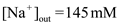The Goldman equation was devised to determine the effects of ions on the membrane potential collectively. When a neuron is at rest, the membrane is selectively permeable to potassium and it naturally leaks out of the membrane. The movement of potassium makes the membrane potential more negative. Although the permeability is lower, the nerve cell is also permeable to sodium and chloride . Unlike the Nernst equation which only considers one ion at a time, the Goldman equation acknowledges that more than one type of ion moves across the membrane. Other ions have an insignificant amount of permeability. Therefore, only potassium , sodium and chloride appear in the Goldman equation. In order to suggest a more general formulation for the Goldman equation, consider the full version of the equation. The variable is the resting potential and is the relative permeability of the specified ion. Before additional monovalent ions can be added to the equation, determine whether the ions have a positive valence, like potassium and sodium , or negative valence, like chloride . If the valence is negative, the ion concentration inside will be the numerator and the concentration outside will be the denominator. Therefore, a general formulation for the Goldman equation that would be applicable to membranes permeable to any negative ion as well as potassium , sodium , and chloride would be: The ion concentrations of sodium in a mammalian neuron is and , for potassium is , and for chloride is and . Under general circumstances, the relative permeability of sodium ions is 45% of chloride ions and 4% of potassium ions. So, the ratio of . So, if the relative permeability for sodium ions were 0.01, then the ratio of . The at relative permeability for sodium ions were 0.01 is as follows: Likewise, if relative permeability for sodium ions were 1.0, then the ratio of . So, the at relative permeability 0.01 and 1.0 is . In general, the resting membrane potential is . So, the difference between . Therefore, the change is In the given case, graph would not be liner, so the answer is no because is proportional to the logarithm of the expression that contains the term for sodium permeability.