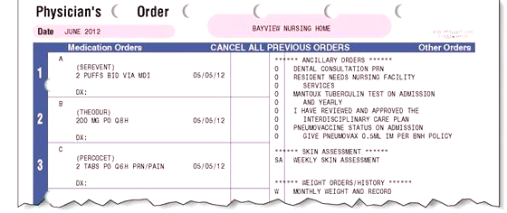 In Exercises 7, refer to Physician's Order Form 2.    Physician's Order Form 2 How often should Theodur be given?