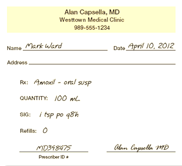 In Exercises 6, refer to prescription B. Prescription B How much Amoxil should the pharmacy technician dispense?