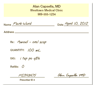 In Exercises 8, refer to prescription B. Prescription B How much Amoxil should the patient take at one time?