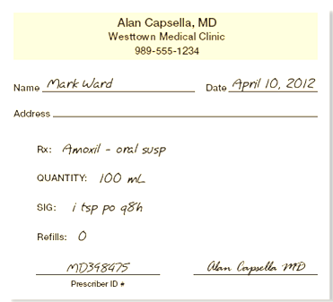 In Exercises 10, refer to prescription B. Prescription B How often should the patient take Amoxil ?