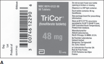 Ordered: TriCor 96 mg po daily On hand: Refer to Label A.