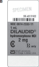 Ordered: Dilaudid 0.8 mg sc q4h PRN/pain On hand: Refer to Label B.