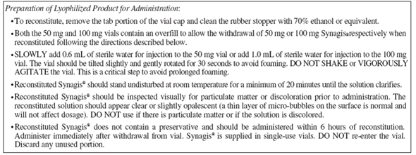In Exercises 5-9, refer to the following order, label, and package insert: Ordered: Synagis 75 mg IM q8h.      How much solution should you administer?