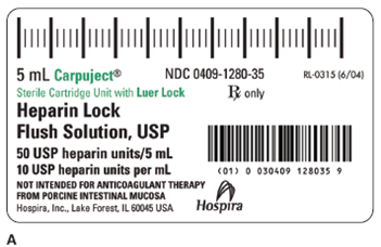 For Exercises 3, refer to labels A and B. Figure 10-19 Heparin and saline lock flush. Standing order reads 3 mL saline lock flush q8h. Calculate the amount to administer.