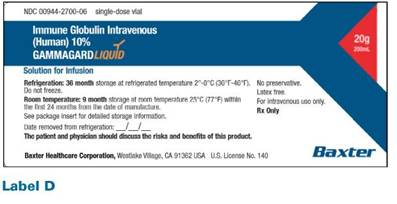 Answer the following questions. If the order was for 15 grams of this drug, what amount would you administer? See label D and package insert information. Gammagard Liquid package insert information: Monthly doses of approximately 00 - 600 mg/kg infused at 3 to 4 week intervals are commonly used.