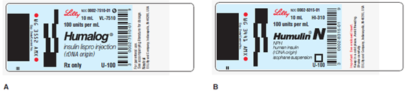 In Exercises 9, refer to labels A-G. Select the label corresponding to each order. Then mark the desired amount of insulin on the syringe.          Ordered: Humulin N 44 units Sub-Q ac dinner Select vial: _____  