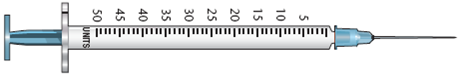 In Exercises 10, refer to labels A-G. Select the label corresponding to each order. Then mark the desired amount of insulin on the syringe.          Ordered: Humalog 15 units Sub-Q ac breakfast Select vial: _____  