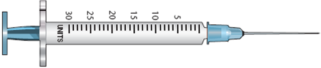 In Exercises 13, refer to labels A-G. Select the label corresponding to each order. Then mark the desired amount of insulin on the syringe.          Ordered: Humalog 75/25 BR 7 units Sub-Q stat Select vial: _____  