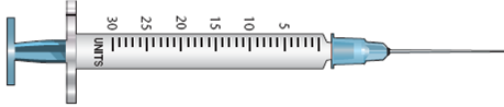 In Exercises 14, refer to labels A-G. Select the label corresponding to each order. Then mark the desired amount of insulin on the syringe. Ordered: Novolin R 14 units Sub-Q ac breakfast Select vial: _____