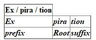 Expiration: The process of breathing out is termed as Expiration. Dissection of the term Expiration: Prefix: The prefix word ex referred to as Out. Root: The root word pira referred to as breathing. Suffix: The suffix -tion referred to as process. .