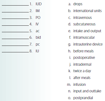 Match the following abbreviations with their definition.