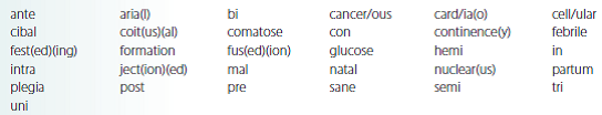 Select the correct word parts from the following list and construct medical terms that represent the given meaning. having one nucleus_____________________________