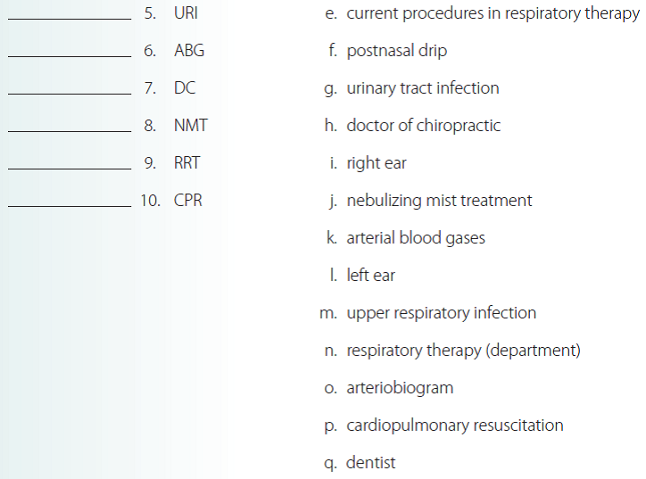 Match the following abbreviations with their definition.
