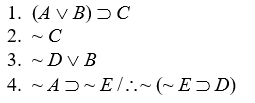 Prove valid, using the eighteen valid argument forms (but not CP or IP): -