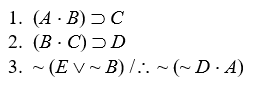 Prove valid, using the eighteen valid argument forms (but not CP or IP): -