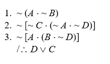 Proofs with CP or IP Prove valid, using the eighteen valid argument forms and CP or IP: -