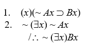 Proving invalidity Prove that the following arguments are invalid by either the interpretation method or by the expansion method: - <div style=padding-top: 35px> 