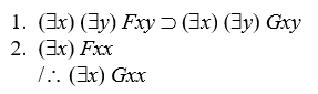 Use the truth-tree method to determine the validity/invalidity of the following arguments. If invalid, use the constants in an open path to expand the premises and conclusion and assign truth-values to show the invalidity. -