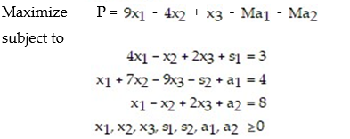 <strong>Write the modified problem for the following linear programming problem (DO NOT SOLVE): </strong> A) B) C) D)