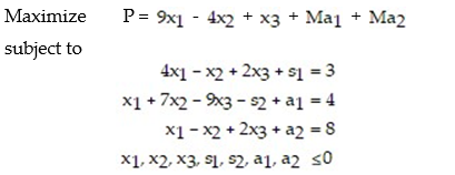 <strong>Write the modified problem for the following linear programming problem (DO NOT SOLVE): </strong> A) B) C) D)