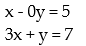 Solve the system mentally, without the use of a calculator or pencil-and-paper calculation. Try to visualize the graphs of both lines: - 