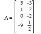 Given matrix A: What is the size of A? Find and