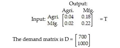 The input-output matrix for an economy is Find the internal consumption.