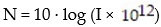 The level of a sound in decibels (db) is determined by the formula   db, where I is the intensity of the sound in watts per square meter. A certain noise has an intensity of   per square meter. What is the sound level of this noise? (Round your answer to the nearest decibel.)
