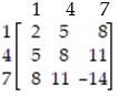 <strong>Daisy and Gus write down one of the numbers 1, 4 , or 7. If the sum of the numbers is even Daisy pays Gus that number of dimes. If the sum of the numbers is odd, Gus pays Daisy that number of dimes. Write Daisy's game matrix that corresponds to this situation.</strong> A)   B)   C)   D)   <div style=padding-top: 35px> 