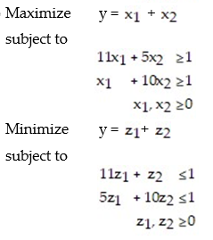<strong>Suppose a matrix game has the following nonstrictly determined matrix:   Set up (but do not solve), the two corresponding linear programming problem used to solve this matrix game.</strong> A)   B)   <div style=padding-top: 35px> 
