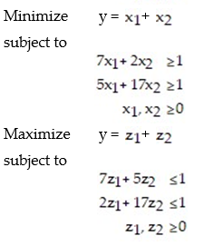 <strong>Suppose a matrix game has the following nonstrictly determined matrix:   Set up (but do not solve), the two corresponding linear programming problem used to solve this matrix game.</strong> A)   B)   <div style=padding-top: 35px> 