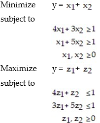 <strong>Suppose a matrix game has the following nonstrictly determined matrix:   Set up (but do not solve), the two corresponding linear programming problem used to solve this matrix game.</strong> A)   B)   <div style=padding-top: 35px> 