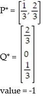 <strong>Use the simplex method to find the optimum strategy for players A and B and the value of the game for the payoff matrix:  - </strong> A)   B)   C)   D)   <div style=padding-top: 35px> 