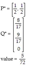 <strong>Use the simplex method to find the optimum strategy for players A and B and the value of the game for the payoff matrix:  - </strong> A)   B)   C)   D)   <div style=padding-top: 35px> 