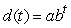 The following table represents the amount of monthly data handled by an Internet server, sampled at six month intervals for the years 1993-1995. Let d be the number of data packets handled monthly (in billions), and t be time in years since December, 1992. The best exponential model for this data is of the form , where a = _____ and b = _____. Give both answers to 6 decimal places.