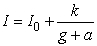The infant mortality, I, in a country is related to the country's GNP (gross national product), g. Some authors (Weld and Helms, 1971) have argued that the relationship is of the form , where , k, and a are positive constants and . For , k = 4, and a = 2, the vertical intercept of the graph of I against g is at I = _____. If there is no vertical intercept, enter none.