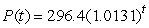 <strong>The US population in 2005 was approximately 296.4 million. Assume the population increases at a rate of 1.32% per year. What is the formula for , the population for the United States t years after 2005?</strong> A) B) C) D)